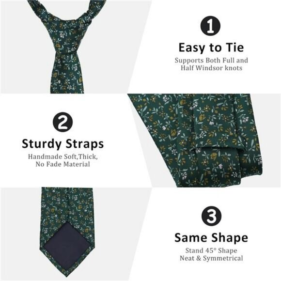 Floral tie handkerchief cufflinks set for men wedding prom party necktie - Picture 4 of 7